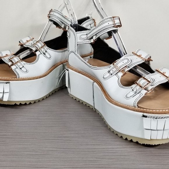 Julien David Fringe Platform Sandal, White Leather, Womens Size 6 & 7 - Picture 4 of 10